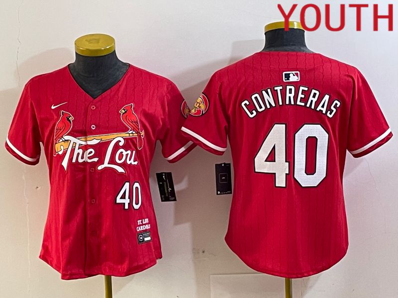 Youth St.Louis Cardinals #40 Contreras Red City Edition 2024 Nike MLB Jersey style 1